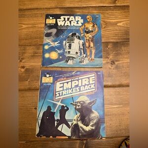 Lot Of 2 Vintage Star Wars 24 page Read along Book and RPM Record Sets 450 & 451